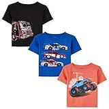 The Children's Place Baby Boys and Toddler Short Sleeve Multi Color Graphic T-Shirt, 3 Pack, Firetruck/Racecar/Monster Truck, 12-18 Months US