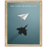Use Your Imagination: Paper Airplane and Jet Shadow 11x14 Framed Poster - Nursery & Kids Room Inspirational Decor - For Aviation Enthusiasts - Aeronautical Engineering Art Print - Home Office Accent