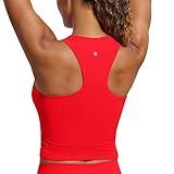 CRZ YOGA Womens Seamless Ribbed Longline High Neck Sports Bra - Racerback Padded Slim Fit Crop Tank Top with Built in Bra Deep Red Medium