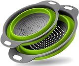 Collapsible Colander Set of 2 Silicone Kitchen Strainer Set, Perfect for Draining Pasta, Vegetable and fruit for Kitchen and Travel Use (green)