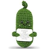 Hoedia Handmade Emotional Pickle Gift, Cucumber Crochet Doll Inspirational Gifts with Cards, Cute Knitted Funny Support Pickle Potato Friend Birthday Christmas Stocking Stuffers (Emotional Pickle)