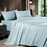 Shilucheng 4 Piece King Sheet Sets, Cooling Sheets, Blend Rayon Derived from Bamboo, Deep Pocket Up to 16", Breathable & Soft Bed Sheets, Hotel Silky Bedding Set, Spa Blue