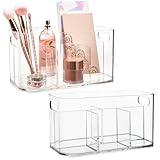 STORi Bliss 5-Compartment Plastic Cosmetics Storage Organizer, Set of 2 | Clear | Rectangular Divided Makeup Bin & Vanity Caddy with Pass-Through Handles | Round Corner Design | Made in USA