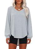 EXLURA Womens Oversized V Neck Sweaters Casual Long Sleeve Shirts Lightweight Pullover Sweater Tops 2024 Fall Fashion Tunic Grey