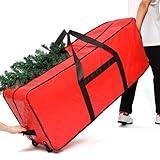 HOMEST Christmas Tree Storage Bag, Fits for 6/7.5 ft Xmas Artificials, Zippered Box with Reinforced Carrying Handles and Wheels, Red (Bag Only)