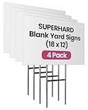 PartyPrints 4 Pack 18 x 12 White Blank Yard Signs with Metal Stakes, Waterproof Corrugated Plastic Signs for Rent, Sale, Party, Birthdays, DIY, Event, Advertising, Garden, Blank Lawn Signs for Outside