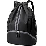 Hoedia Sports Drawstring Backpack - String Swim Gym Bag with Shoes Compartment and Wet Proof Pocket for Women&Men