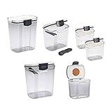 Progressive International Prepworks ProKeeper Kitchen Clear Plastic, Airtight Food, Flour and Sugar Storage Container Set, 6 Piece, White