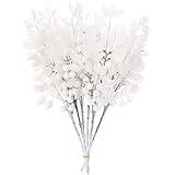 Sea Team 6-Pack Artificial Glitter Holly Berry Twigs, Bacca Stem Ornaments, Decorative Bead Sticks, Picks, Branches for Christmas Tree, Wreath, Vase Fillers for Centerpieces, Home Décor, White