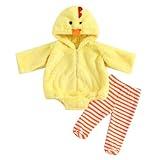 Twopumpkin Baby Chick Halloween Costumes Cute Infant Toddler Girl Boy Duck Costume Cape Sleeve Fuzzy Romper+Striped Leggings (Hooded Chicken 2pcs Yellow, 6-12 Months)