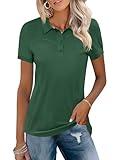 TFSDOD Womens Activewear Tops Big and Tall Golf Shirts Curved Hem Short Sleeve Button Down Shirt Lightweight Polo Army Green L