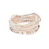 Fuqimanman2020 Boho Multilayer Crystal Beaded Stackable Stretch Bracelets Strand Elestic Simulated Pearl Bohemian for Women Boho Handmade Jewelry (Beige B)