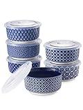 DOWAN Ramekins 8 oz Oven Safe with Lids for Creme Brulee Souffle, Ceramic Custard Cups for Baking, Dipping Bowls Condiment Sauce Cups, Set of 6, Vintage Blue