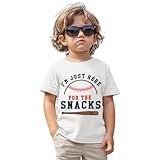 GLIGLITTR Baseball Shirt for Toddler Boys Girls I'm Just Here for The Snacks Funny Tshirt Kids Short Sleeve Summer Tee Tops(White,4-5T)
