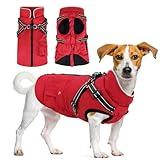 Dog Winter Coat with Harness | Dog Jacket Waterproof with Zipper and Fleece | Warm Dog Coat with Reflective for Small Medium Dogs（Red）