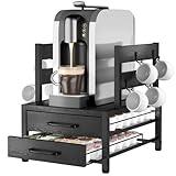 K Cup Holder Drawer - Coffee Pod Organizer for Counter, Sturdy k cups Storage Drawer with Mug Rack, Coffee Maker Stand, 70 Capacity Pods, Home Kitchen Counter Organizer, Black