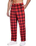 Ekouaer Mens Pajama Pants Plaid Lounge Pants PJ Bottoms with Pockets & Drawstring Red and Black Plaid L