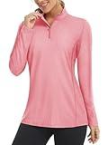 MAGCOMSEN Sun Shirt Women Long Sleeve Quick Dry Lightweight Athletic Pullover Golf Hiking Athletic Workout Tops Pink L