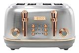 Haden Heritage 4 Slice Wide Slot Stainless Steel Toaster with Adjustable Browning Control & Non-Slip Feet, Steel & Copper