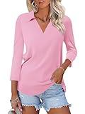 ORANDESIGNE Women's 3/4 Sleeves V Neck Polo Shirts Casual Summer Tops Basic Collar Cute Tees