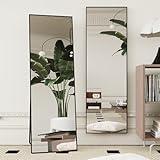 Beauty4U 59" x 16" Tall Full Length Mirror with Stand, Black Wall Mounting Full Body Mirror, Metal Frame Full-Length Tempered Mirror for Living Room, Bedroom