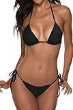 Women Two Piece Swimsuit Sexy Swimwear Halter String Triangle Bikini Sets Black M