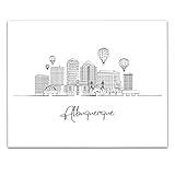 Albuquerque City, New Mexico, Line Art Skyline Landscape - US Travel Adventures, Bucket List Vacation Cityscape Wall Art Decor- Unframed 11 x 14 Black & White Print - Anniversary Travel Gift Ideas