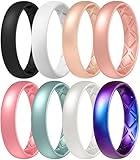 Egnaro Silicone Anniversary Ring Women, Breathable Design Womens Silicone Wedding Rings, 4mm Width - 1.5mm Thickness Rubber Wedding Bands Women - 1/4/5/7/8 Engagement Rings for Work Out