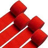 Red Crepe Paper Streamers 4 Rolls 328ft, Pack of Party Streamers for Party Decorations, Crepe Paper for Birthday, Baby Shower, Wedding Party Decorations (1.8 Inch x 82 Ft/Roll)