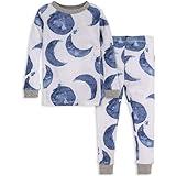 Burt's Bees Baby baby boys Pajamas, Tee Pant 2-piece Pj Set, 100% Organic Cotton and Toddler Pajama Bottoms, Indigo Hello Moon, 24 Months US