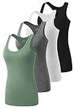 Star Vibe Racerback Tank Tops for Women 4 Pack Workout Tanks Undershirts Yoga Shirts Sleeveless Tshirts Tops Black/Grey/White/Army Green S