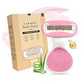 Carmesi women Body Razor Mini with Travel Case - Pink | 5-Blade Precision | Lubrication Strip Infused with Aloe Vera & Vitamin E | for Smooth Shave | (1 Count)