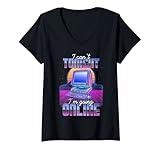 Womens Vaporwave Funny Computer Retro Internet Culture Meme PC Joke V-Neck T-Shirt
