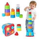 iPlay, iLearn Baby Stacking Toys, Toddler Nesting Stack Cups, Infant Stackable Block, Kids Sorting Game W/Shape Sorter for Sand Bath, Birthday Gift for 12 18 24 Month 1 2 3 Year Old Boys Girls