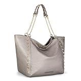Montana West Oversized Tote Bag for Women Work Handbag Hobo Bag with Chain Handle and Rivets Decoration Pewter MWC-2751PT