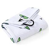 Mile High Life Golf Towel(16"x24"),Fun Prints Microfiber Towels,Waffle Fabric Large Golf Towel,with Heavy Duty Clip,Golf Bag Accessories for Men and Women (White Towel,Putting Green)