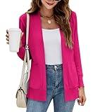 Cardigan Sweaters Fall Clothes for Women 2024 Pink Sweaters Women's Cardigans with Pockets Rose Pink L