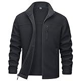 MAGCOMSEN Mens Fleece Jacket Full Zip Classic Winter Coats Tactical Hiking Outdoor Zip Up Jackets Multi Pockets Black M