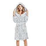 U2SKIIN Women Hooded Fleece Robe, Short Plush Robes for Womens With Hood Soft Warm Spa Bathrobe(Light Grey, L/XL)