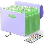 Sooez Accordion File Organizer, 12 Pockets Expanding File Folder, Portable Monthly Paper Bill Tax Receipt Organizer, Letter A4 Size Document Holder with Blank Labels