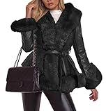 Aurgelmir Women's Faux Leather Jacket Coat Short/Long Parka Coat with Fur Collar Outwear