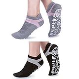 Muezna Non Slip Yoga Socks for Women, Anti-Skid Pilates, Barre, Hospital Socks with Grips, Size 5-10