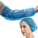 ProtectX Waterproof Disposable Arm Sleeve Protective Cover 17” Long with Elastic Band– Blue Pack of 100 Disposable Bouffant (Hair Net) Caps Hair Head Cover Nets 21” (Blue 100 pack)