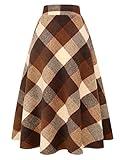 IDEALSANXUN Womens Plaid Wool Skirts Elastic Waist A-Line Pleated Tartan Long Skirts (X-Large, Coffee 646)