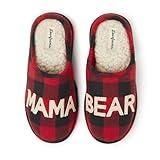 Dearfoams Women's Gifts for Mom Cute Cozy Mothers Day Mama Bear Slipper, Buffalo Plaid, 7-8