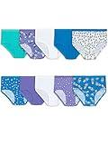 Fruit of the Loom Girls' Tag Free Cotton Brief Underwear Multipacks, Low Rise Brief-10 Pack-Purple/Blue/White, 10