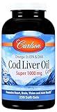 Carlson - Cod Liver Oil Gems, Super 1000 mg, 250 mg Omega-3s, 400 IU (10 mcg) Vitamin D3, Wild Caught Norwegian Arctic Cod Liver Oil, Nordic Fish Oil Capsules, 250 Softgels