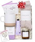 Unboxme Lavender Spa Gift Set - Relaxation Gifts For Women - Get Well Soon Gift Basket with Scented Candle, Bath Bomb, Soap