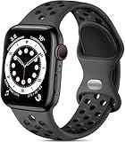 Lerobo Compatible with Apple Watch Band 44mm 45mm 46mm 42mm 49mm Men Women,Soft Silicone Breathable Sport Bands Compatible for Apple Watch Ultra 2 Band SE iWatch Series 10 9 8 7 6 5 4 3 2 1 Black