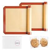 Silicone Baking Mat, 2Pack Non-Stick Food Safe & 15.7"x11.8" Reusable Silicone Mats + 200Pcs Cookies Bags for Baking, Oven Baking Sheet for Making Cookies, Macaroons, Bread-Red